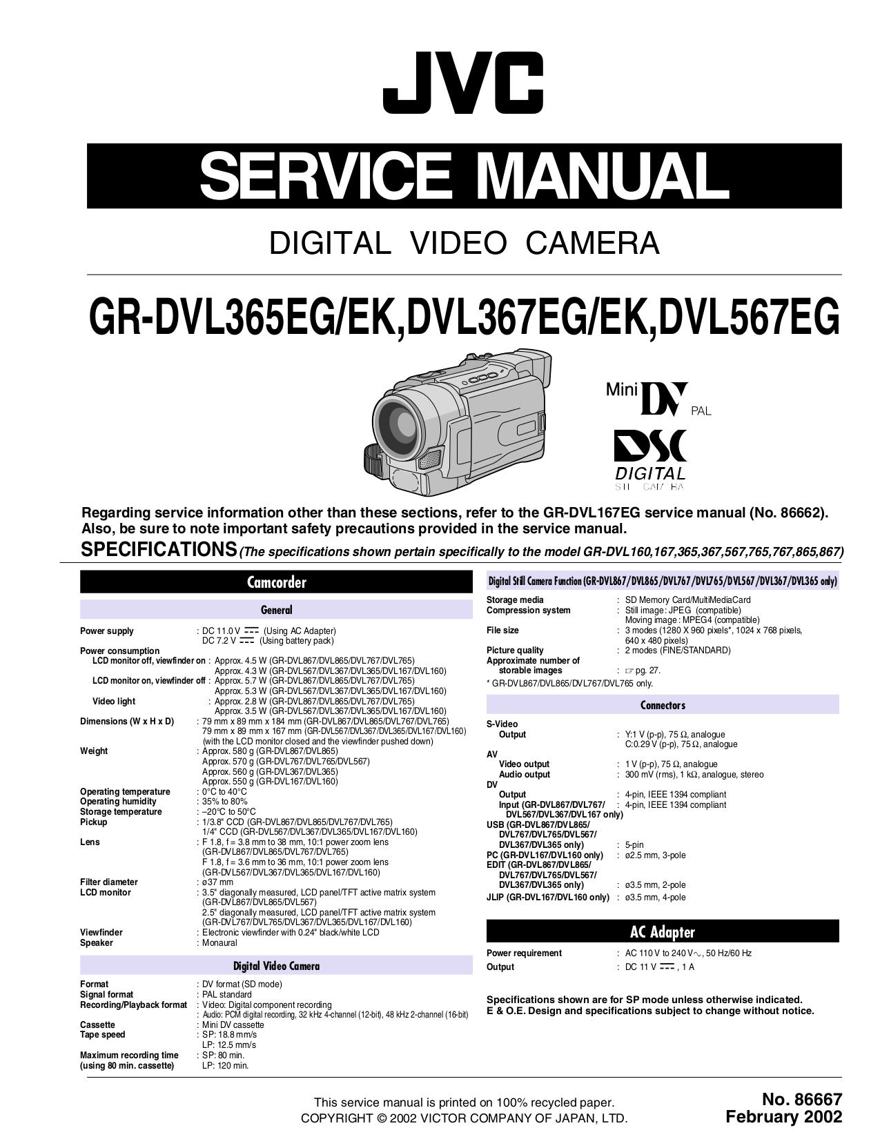 PDF manual for JVC Camcorders GRDVL865